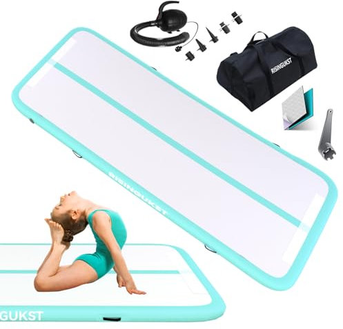 RISINGUKST Air Gymnastics Track Tumbling Mat Inflatable, 6.6ft 10ft 13ft 16ft 20ft Training Mats 4/8 Inch Thickness, Air Roller Air Barrel (Green, 300 * 100 * 10cm)