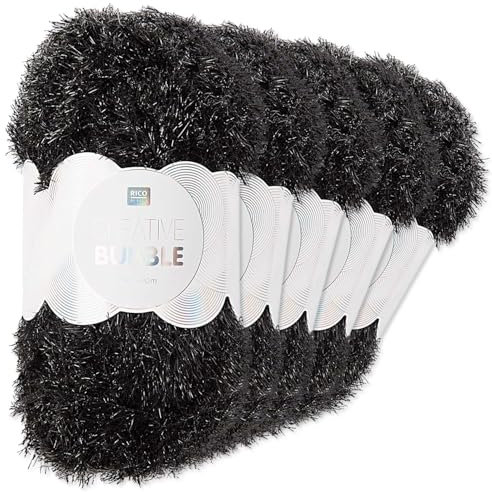 Frida's Wollhaus Rico Design 5 x 50 g Creative Bubble Schwammgarn Wolle Stricken Häkeln 57 Farben (012 | Schwarz)