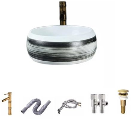 GELASIGE Lavandino da Bagno Lavabo da appoggio in Ceramica for Interni Lavabo da appoggio for Esterni Lavabo da Bagno Lavabo Lavandino da Bagno da Appoggio(B)