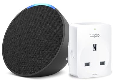 Echo Pop | Charcoal + TP-Link Tapo P110M Smart Plug with Energy Monitoring, Works with Alexa - Smart Home Starter Kit