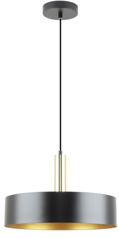 LED Universum - Pendelleuchte Victoria Ø 40cm Metall rund für LED E27 Leuchtmittel max 40W (exklusive) höhenverstellbar bis 150cm Esstisch Wohnzimmer Hängelampe Deckenlampe schwarz gold