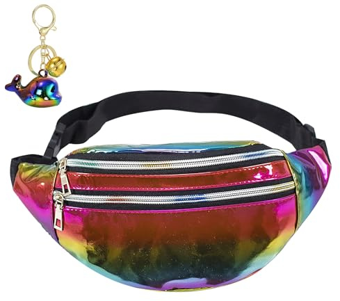 PMELCXD Bauchtasche Mode Wasserdicht Gürteltasche Damen,Wasserdicht Gürteltasche Fächer, Schillernde Regenbogen-Lasersport-Gürteltasche - Funktionelle für Damen Ideal für Festival, Wandern