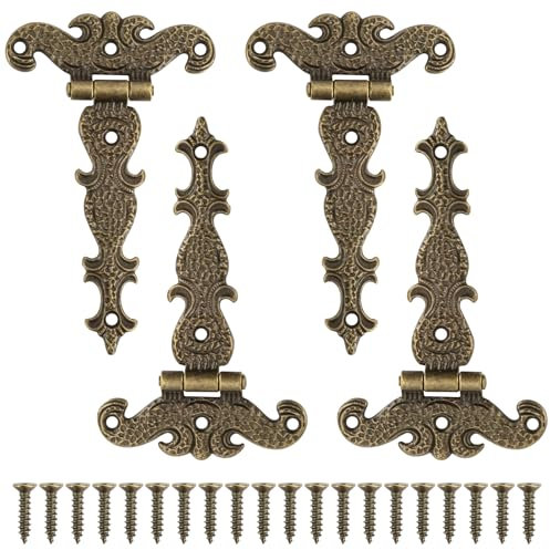 Juego de 4 bisagras de aleación de zinc antiguas para muebles, bisagras de puerta retro plegables con tornillos de fijación, para puertas de armarios, cajones, estanterías y cajas de madera
