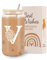 VivaJoy A-Z Initial Personalised Birthday Gifts for Women - Monogrammed Gifts for Women,Initial Letter V,Glass Cups with Lids Straws, Funny Christmas or Birthday Gifts for Her,Mum,Friend,Sister