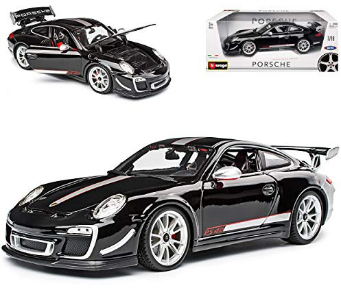 alles-meine.de GmbH Porsche 911 997 GT3 RS 4.0 Coupe Schwarz Silber 2004-2012 1/18 Burago Modell Auto mit individiuellem Wunschkennzeichen