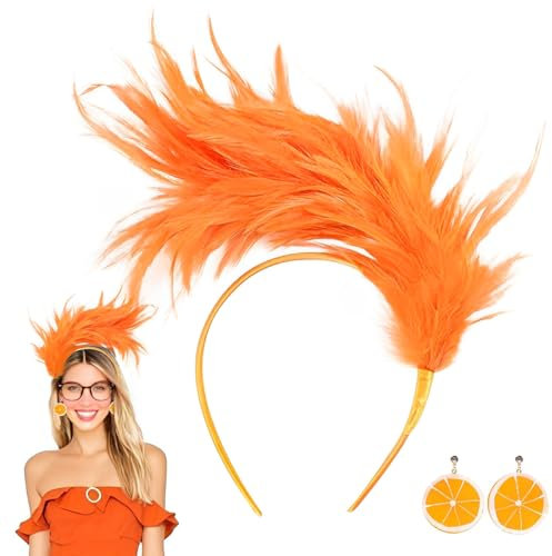 CATOR Feder Haarschmuck Haarreif, haarreif orange, 1920er Fascinator Kopfschmuck für Damen, Feder 20er Jahre Stirnband mit Künstlichen Blumen für Karneval Cocktail Hochzeit Tee-Party Accessoires