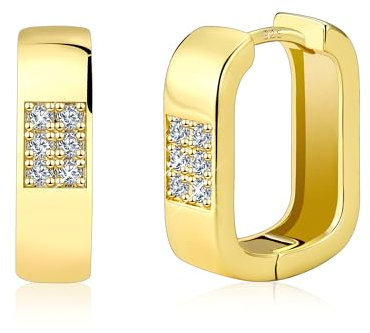 ALEXCRAFT Gold Ohrringe Eckige Creolen, 14K Vergoldete Ohrring Rechteckige Kleine Creolen mit Zirkonia Leichte Breit Dick Klobige Creole Eckig Klein Chunky Golden-Ohrringe Damen Frauen