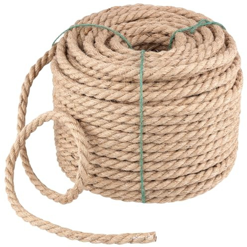 PUCSIQ Corde en Jute Naturelle de 10 mm x 50 m - Corde de Jardin pour Artisanat, Camping, Art Floral, Bricolage, Bouquet, Arbre à Chat