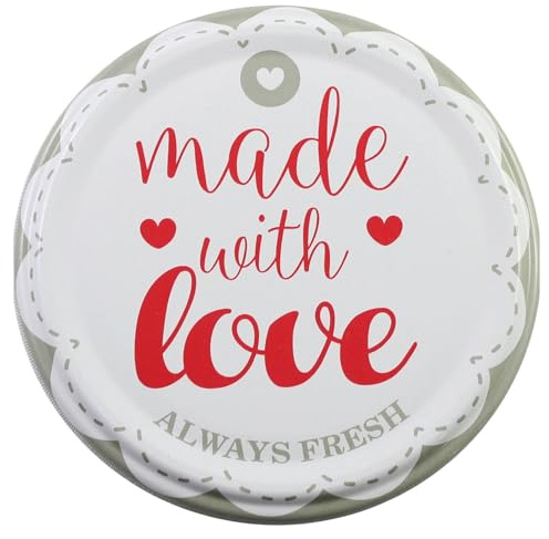10er Set Schraubdeckel für Gläser 82 mm – Ersatzdeckel für Einmachgläser mit Made with Love Motiv Grau – Twist Off Deckel für Sturzgläser – Einmachdeckel für Marmeladengläser