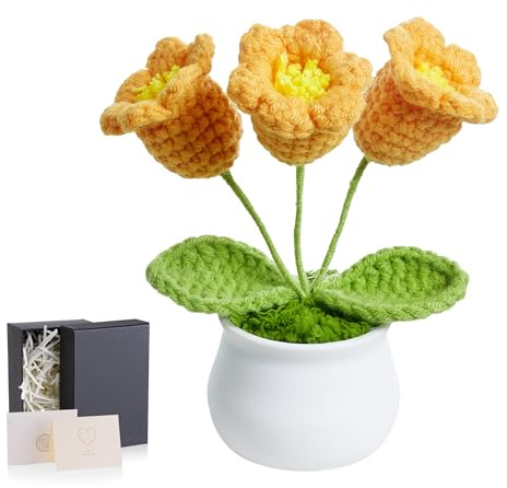 GUJOXILA Flor de ganchillo amarilla de lirio del valle, amuleto de la suerte, regalo para mujeres, cumpleaños, día de San Valentín, día de la madre, regalo de agradecimiento, regalo para profesores