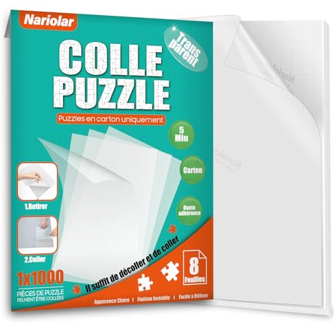 Nariolar Ultra-Adhérent Transparent Colle Puzzle pour 1000 Pièces de Puzzle,8 Feuilles de Conservation Facile en Quelques Minutes