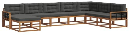 vidaXL Outdoor-Sofagarnitur mit Kissen 8 pcs Natur und Anthrazit, Akazienholz Outdoor Sofa Set, modernes Ecksofa, langlebige Gartenmöbel, Terrassensitz, Lounge für den Hinterhof, Latten-Rücken-Design