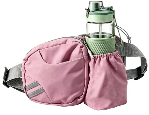 Gürteltasche mit Flaschenhalter – Bauchtasche für Damen & Herren, atmungsaktive Hüfttasche zum Laufen, Wandern, Radfahren, Camping & Reisen(Rosa)
