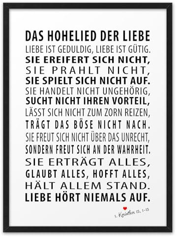 DAS HOHELIED DER LIEBE | ABOUKI Kunstdruck | Valentinstag Geschenk Für Sie Pärchen Geschenke Bild Hochzeit Personalisiert Jahrestag Geschenk für Freundin | DIN A4, DIN A3 / Rahmen Optional