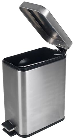Beldray, acero inoxidable, Cubo de basura rectangular con pedal y tapa de cierre suave, 5 litros, LA041173SS, 5L