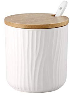 OnePine 300ml Pot à épices Sel Spice Jar condiments boîte Bol à sucre Cuillère en céramique et Couverture de bambou