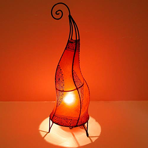 Casa Moro Marokkanische Hennalampe Stehlampe Hissan H60 cm rot | Kunsthandwerk aus Marrakesch | Handbemalte Lederlampe handgefertigte Hennaleuchte aus echtem Leder | L1781