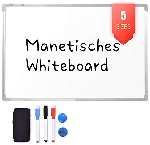 DREAMADE Magnettafel Beschreibbar, Whiteboard Set Magnetwand Weiß, Weißboard Whiteboard Magnetisch und Beschreibbar,Magnettafel mit Stiftablage und Abnehmbare Haken (90 x 60 cm)