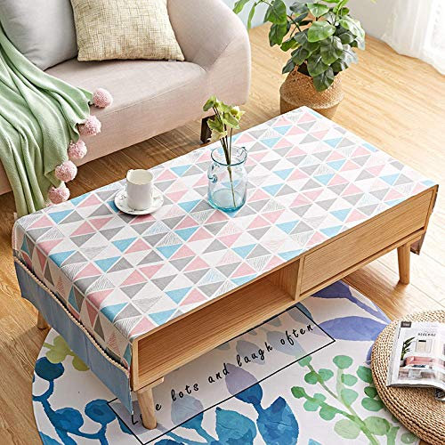 Jstoo Nappe Table Toile Cirée Ronde Table Basse De Salon Meuble TV Rectangulaire-Triangle Bleu Rose_60 * 160Cm