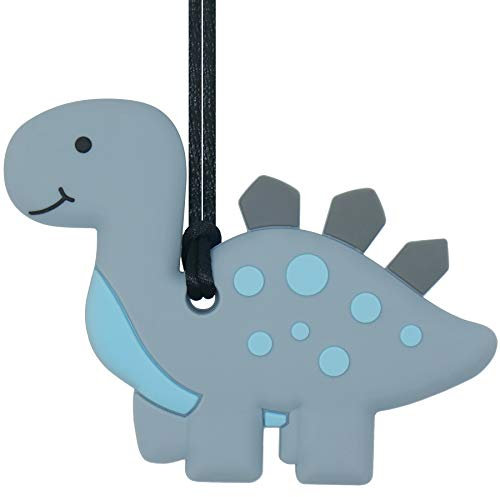 Panny & Mody Silikon Dinosaurier Baby Kinderspielzeug für Mädchen Baby, Autismus ADHS Kinderkrankheiten Halskette für Kinder(Grau)