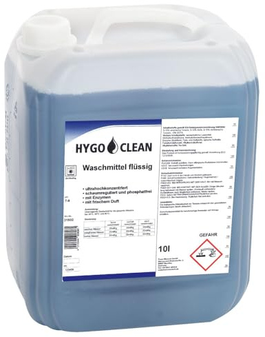 1 Stück, Waschmittel flüssig Hygoclean, FRANZ MENSCH, 10 l | hochkonzentriert, Flüssigwaschmittel, für gewerbliche Wäsche, sparsame Dosierung, klare Lösung, Reinigungsmittel