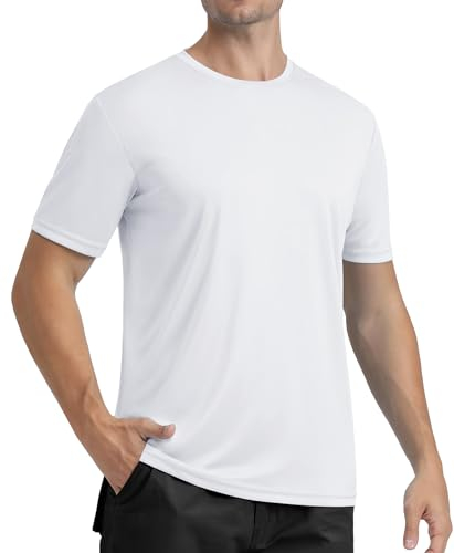 MAGCOMSEN Sportshirt Herren Kurzarm UV Shirt Wasser Atmungsaktiv Sport T Shirt UPF 50+ Wandershirt Leicht Basic Weiß L