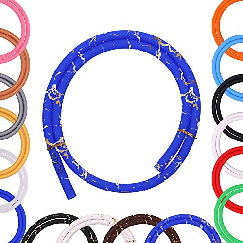 Premium Shisha Schlauch mit oder ohne Mundstück - Silikonschlauch Matt mit Staubschutz - Universaler Schlauchanschluss(Silikonschlauch (Marmor) Blau-Gold, Ohne Mundstück)