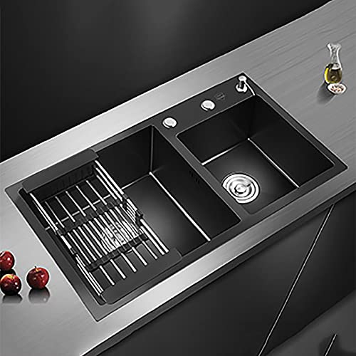 RTYHN Fregadero de Cocina Dos Senos,Fregadero de Acero Inoxidable 72×40cm,Fregadero Empotrado con Escurridor,para Restaurante, Lavandería, Bar, Casas de Alquiler