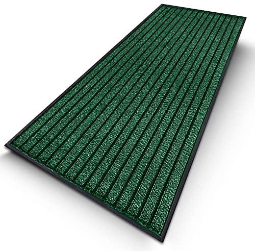 Prime Linens Waterproof Door Mats Outdoor Rug Stop Slip - Strong PVC Rubber Backed Floor Anti Washable Runner for Hallways Hall Entrance Back Front (Green, 80 x 300 cm Long Runner)