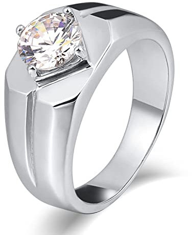 Banemi Nordischer Schmuck Herren Ring, Edelstahl Ringe In Edelstahl Herren Weiß Oval Zirkonia Valentinstag Mann Jungenring Größe 54 (17.2)