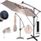 KESSER® Parasol en aluminium avec LED dispositif à manivelle, Protection UV, Aluminium, Tissu hydrofuge | Ombrelle | Protection solaire | Parasol de jardin | Parasol de marché |, 300cm, Taupe