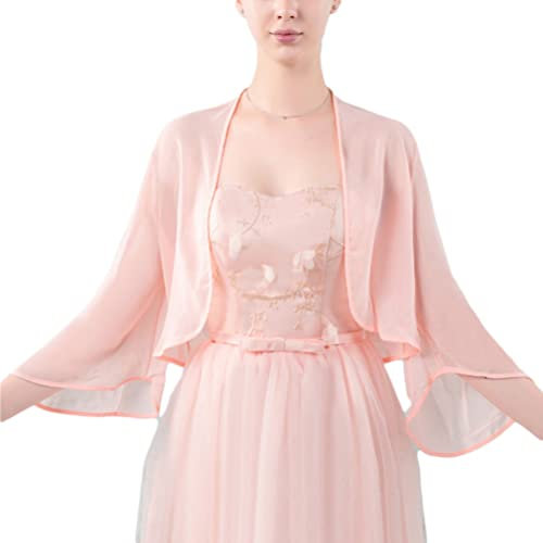 Minetom Boléro Mousseline De Soie Femme Gilet Court Elégant Mariage Soirée Cocktail Veste Cardigan Châle Ouverte pour Robe C Rose Taille Unique
