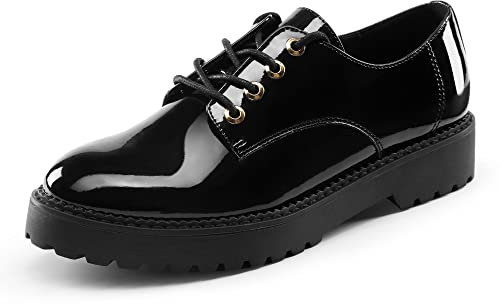 DREAM PAIRS Damen Klassische Oxford Schnürhalbschuhe, komfortabel Businessschuhe für FrauenSchwarz/pat SDOX2202W-E Größe 40 (EUR)