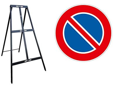 CARTELLO IN LAMIERA SCATOLATA DISCO diametro 60 cm - divieto di sosta - SEGNALE CATARIFRAGENTE CON CAVALLETTO (CARTELLO + CAVALLETTO)