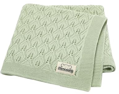 mimixiong Zelluläre Babydecke, 100 % Baumwolle, weich, gestrickt, Babydecken für Neugeborene, Jungen, Mädchen, 100 x 80 cm, Salbeigrün