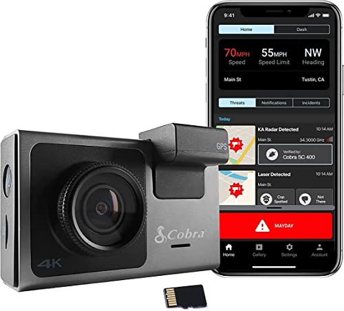 Cobra Smart Dashcam SC 400 – 4K UHD-Auflösung, integriertes WLAN & GPS, Alexa Built-in, Notfall-MayDay-Funktion, Drive Smarter App, 3 Touchscreen, inkl. 16GB SD-Karte