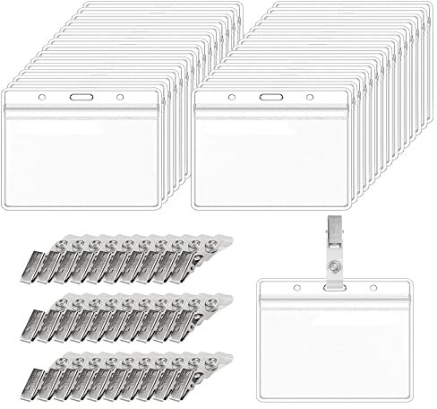 Gativs Ausweishülle mit Clip 30 Stück Transparent Ausweishalter Namenschilderhülle Kartenhülle für Namensschilder Transparent Kartenhalter Ausweis Wasserdichte Ausweishalter mit 30 Stück Badge Clips