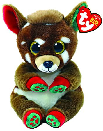 Ty - Plüsch - Beanie Bellies speziell Weihnachten - Rentier - Juno - Braun - Puppe mit weichem Bauch und goldenen Glitzeraugen - Die weichen und kuscheligen Plüschtiere - 20 cm - 41040