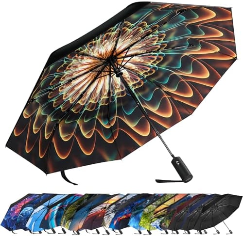 ZUOYOUZ Faltbare Regenschirme, kompakter, tragbarer, automatisch faltbarer Regenschirm mit niedlichen Aufdrucken für Reisen im Regen, UV-geschützt, faltbar, perfekt für das Auto und unterwegs