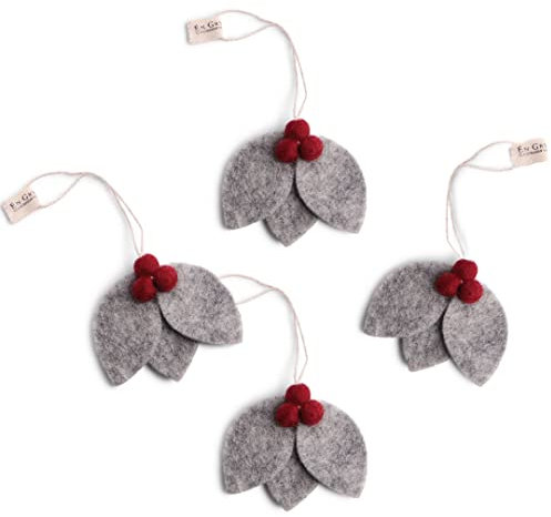 Én Gry & Sif Beerenblätter-Anhänger im Scandi-Stil I handgemachte Weihnachtsdeko skandinavisch, Winterdeko aus Filz, fair-Trade Weihnachtsbaumschmuck, Weihnachtsanhänger 4er Set