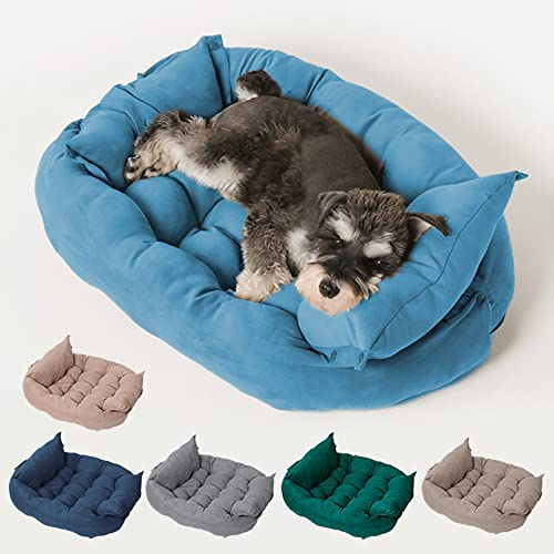 Freyamy Hundebett Waschbar Faltbare für Große Hunde XL - Wandelbares Multifunktionales Mehrzweck Indoor Flauschig Hundekissen Hundesofa Blau