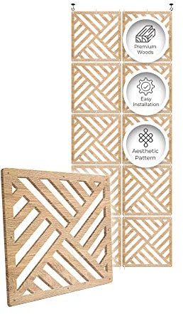 Acepunch 10 Hängender Premium-Holzvorhang zum Selbermachen elegante Trennwand moderner Raumteiler Wohnzimmer Essbereich Diagonale Streifen verschwenderisches Design 30x30 cm AP1291