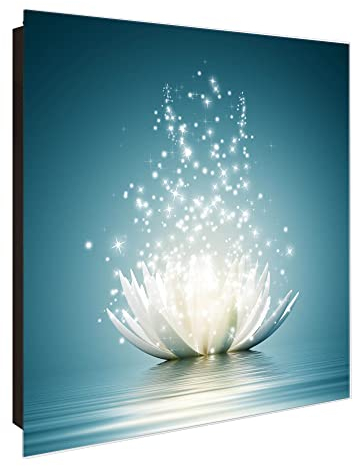 banjado® Großer Schlüsselkasten Glas/Schlüsselbox 30cm x 30cm mit 50 Haken - Motiv Magische Lotusblüte/Schlüsselkasten modern für Schlüsselaufbewahrung mit beschreibbarer, magnetischer Glastür