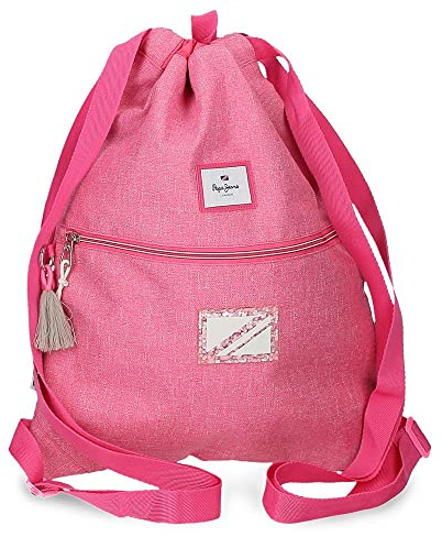 Pepe Jeans Luna Mochila Saco Con Cremallera Rosa 35x46 cms Poliéster