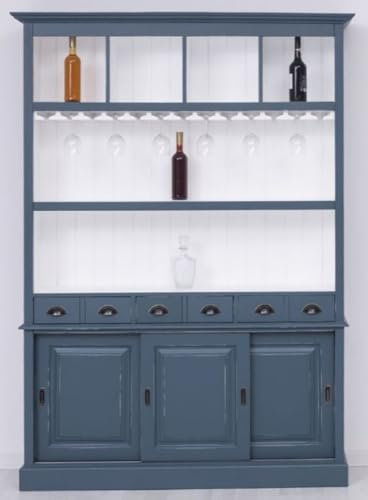 Casa Padrino Landhausstil Massivholz Barschrank Antik Blau/Weiß 151 x 36 x H. 210 cm - Massivholz Weinschrank im Landhausstil - Massivholz Bar Möbel - Landhausstil Bar Möbel