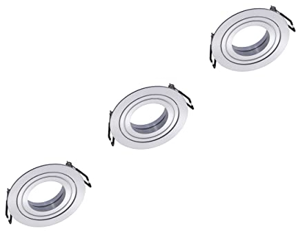 Oktaplex 3er Set Ø 90mm Einbaustrahler schwenkbar Lyon Aluminium 80mm Einbaumaße flach Spot rund LED-Modul kompatibel Decken-Rahmen silber