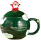 Taza de café de Navidad, Taza de café de cerámica de Navidad, Taza Novedad con tapa y cuchara, Taza de cerámica de Papá Noel, 400ml Tazas de té navideñas para Café Leche Regalos de Cumpleanos (Verde)