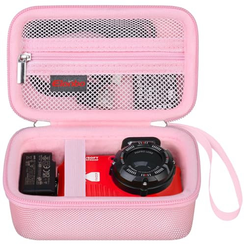 Elonbo Carrying Case for Kodak PIXPRO WPZ2 Rugged Waterproof Digital Camera, Shockproof WiFi 4K Video Digital Camera Storage Cover Bag, Mesh Pocket fits Battery Charger Memory Card. Pink
