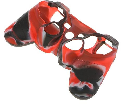 Tiuimk Funda protectora de silicona para mando inalámbrico PS2 PS3, color negro y rojo