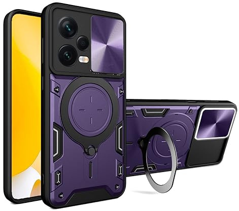 UPLAI Cover per Xiaomi Redmi Note 12 Pro+ Plus 5G, Ultra Sottile Antiurto Armatura Custodia con Diapositiva Telecamera Cover e Magnetica Kickstand, Premio PC+TPU Durevole Caso.Viola scuro